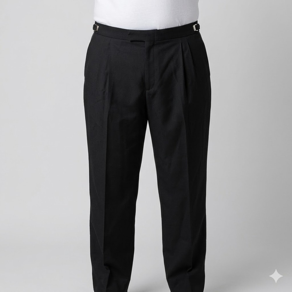 Formal Tuxedo Pants Worsted Wool Adjustable Pleated 46R Black
